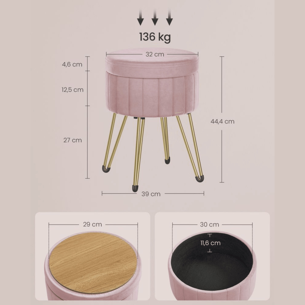Schminktisch Hocker - Aveline - mit Stauraum, 4 Farben - nestful