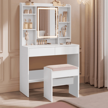 Schminktisch Hocker - Jolie - aus Samt, mattweiß & pastellrosa - nestful