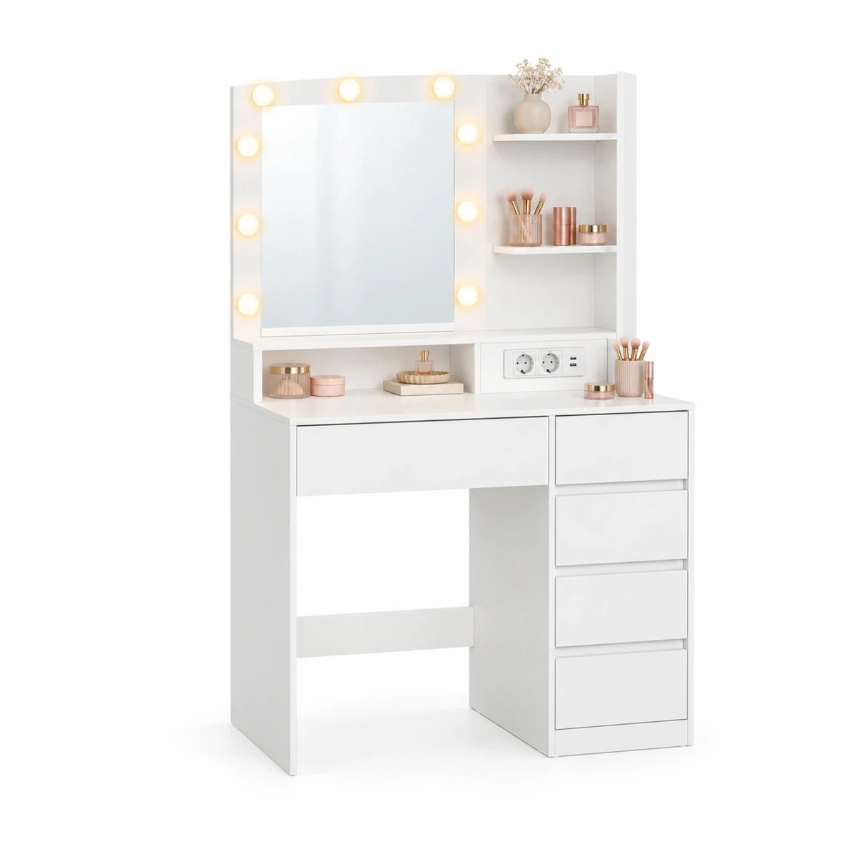 Schminktisch mit beleuchtetem Spiegel und 5 Schubladen Tessa – 80 cm - nestful