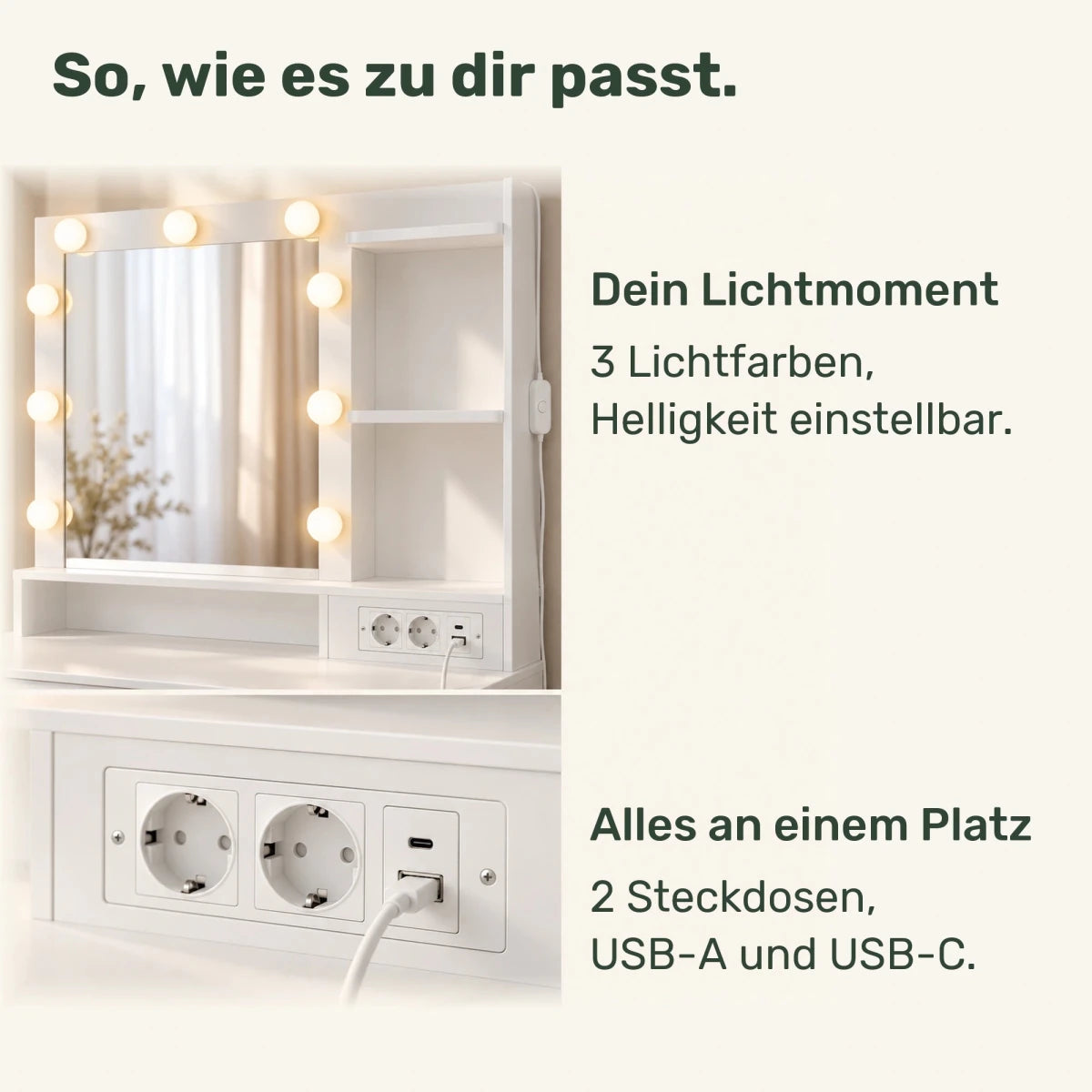 Schminktisch mit beleuchtetem Spiegel und 5 Schubladen Tessa – 80 cm - nestful
