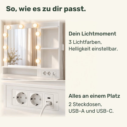Schminktisch mit beleuchtetem Spiegel und 5 Schubladen Tessa – 80 cm - nestful