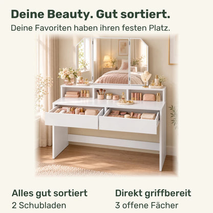 Schminktisch mit dreiteiligem Spiegel Freya – 100 cm - nestful