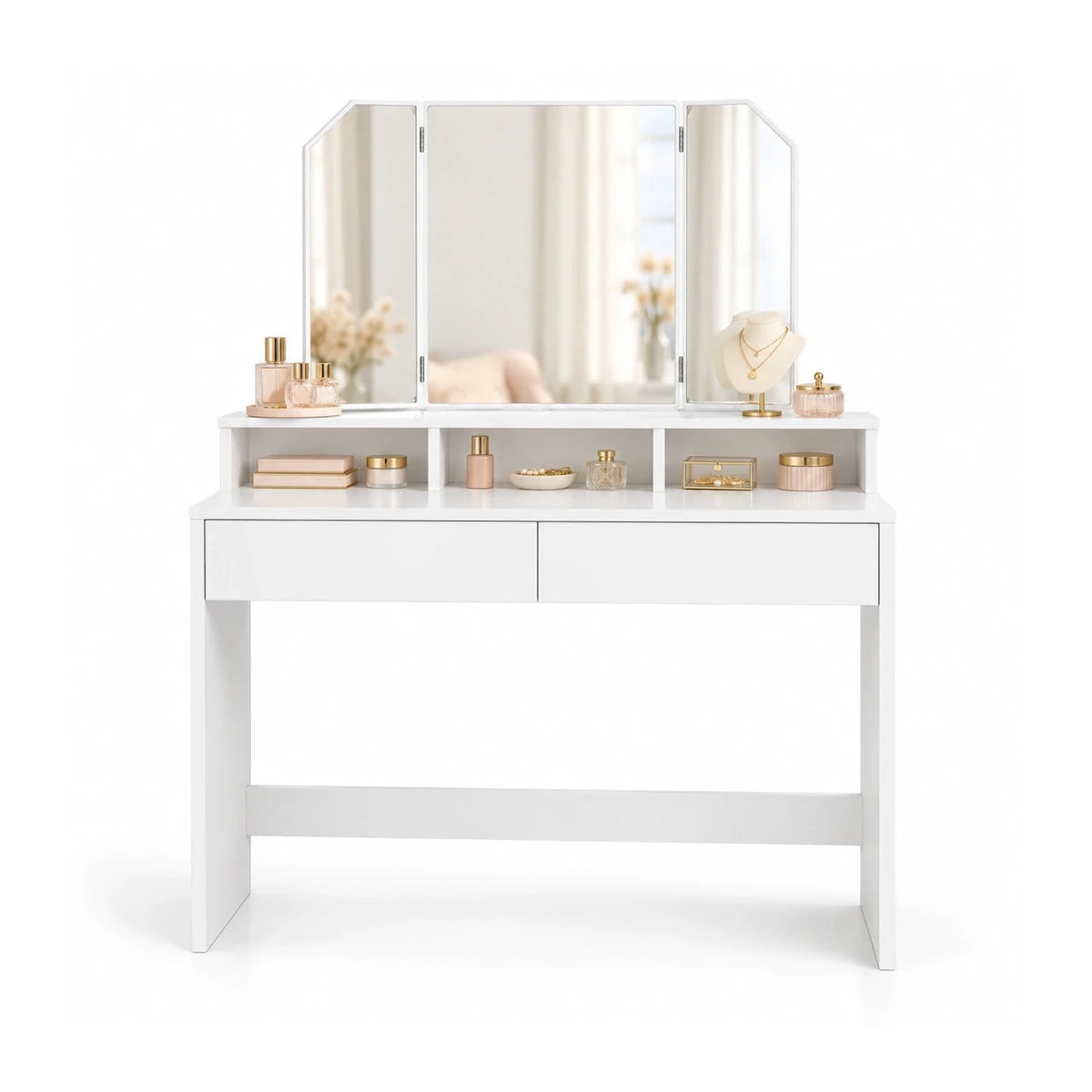 Schminktisch mit dreiteiligem Spiegel Freya – 100 cm - nestful