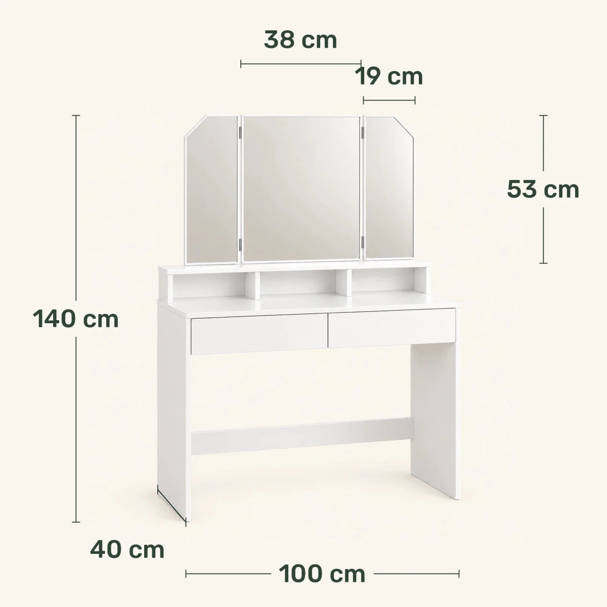 Schminktisch mit dreiteiligem Spiegel Freya – 100 cm - nestful