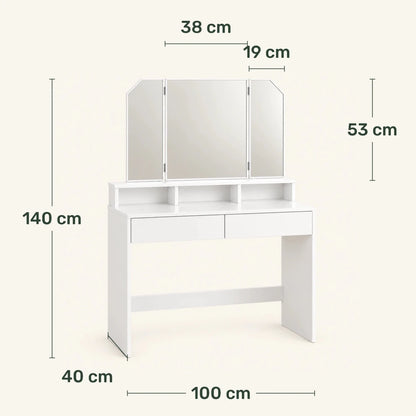 Schminktisch mit dreiteiligem Spiegel Freya – 100 cm - nestful