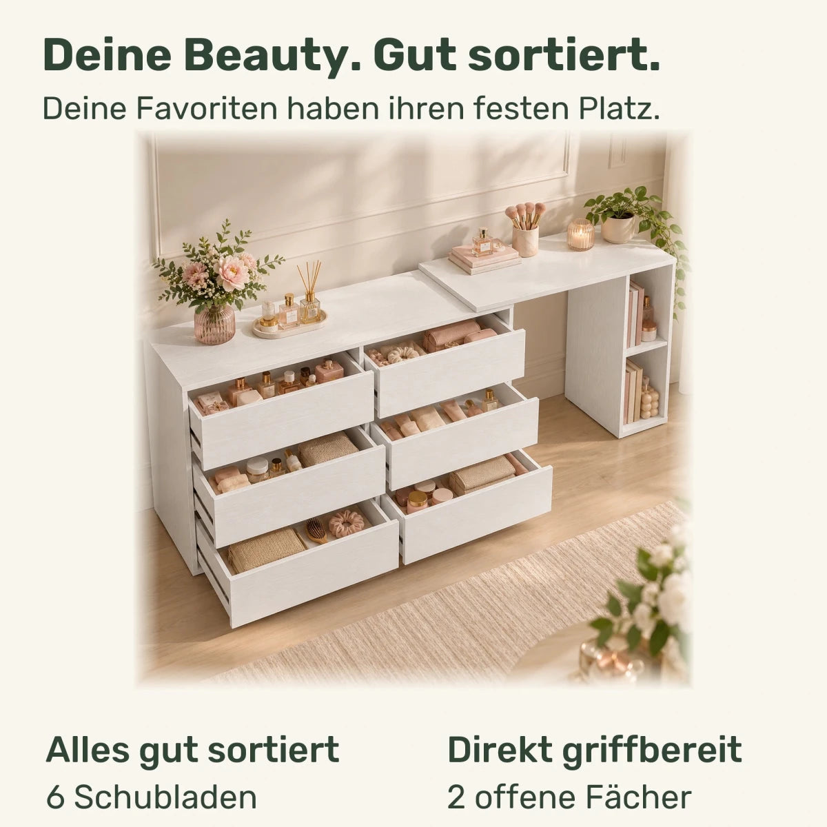 Schminktisch mit Kommode und Regal Svea - nestful