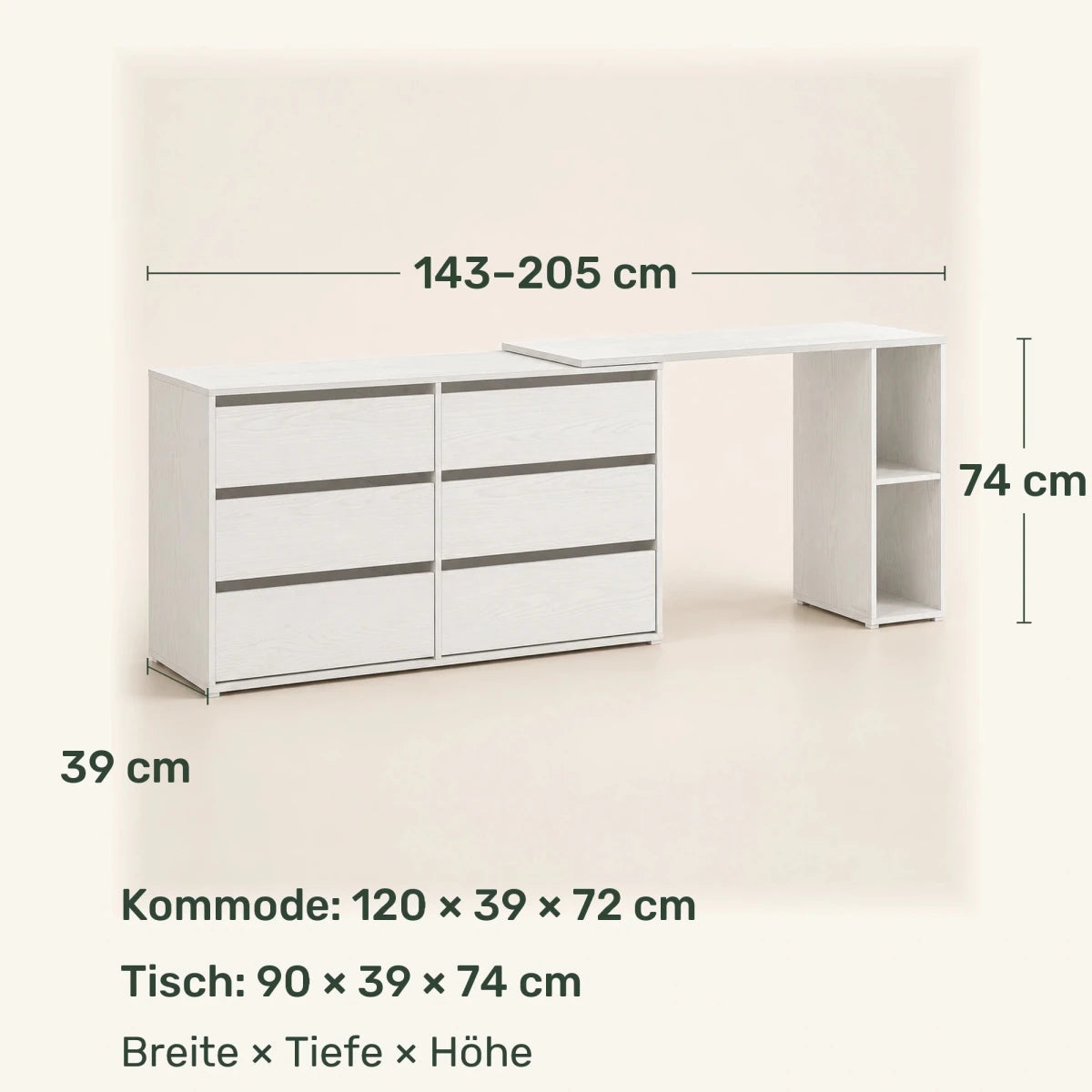 Schminktisch mit Kommode und Regal Svea - nestful
