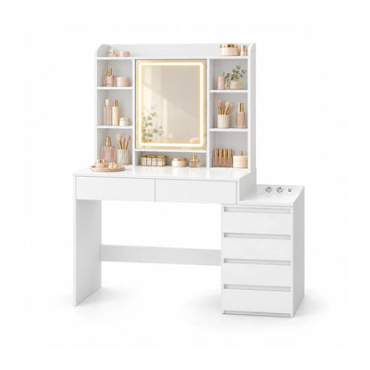 Schminktisch mit LED-Spiegelschrank und Ladestation Mira – 105 / 124,7 cm - nestful