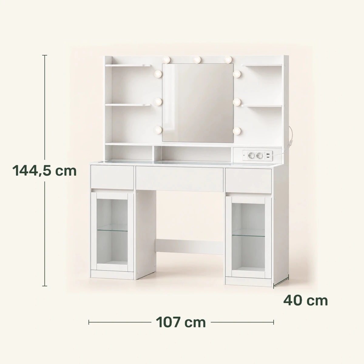 Schminktisch mit RGB-Beleuchtung und 2 Glasfächern Aurelia – 107 cm - nestful