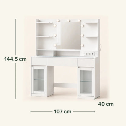 Schminktisch mit RGB-Beleuchtung und 2 Glasfächern Aurelia – 107 cm - nestful