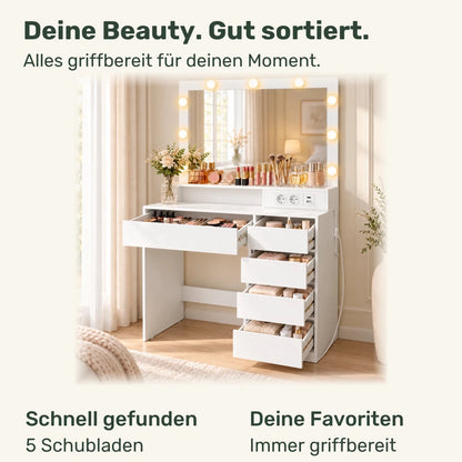Schminktisch mit RGB-Beleuchtung und 5 Schubladen Yara – 80 cm - nestful