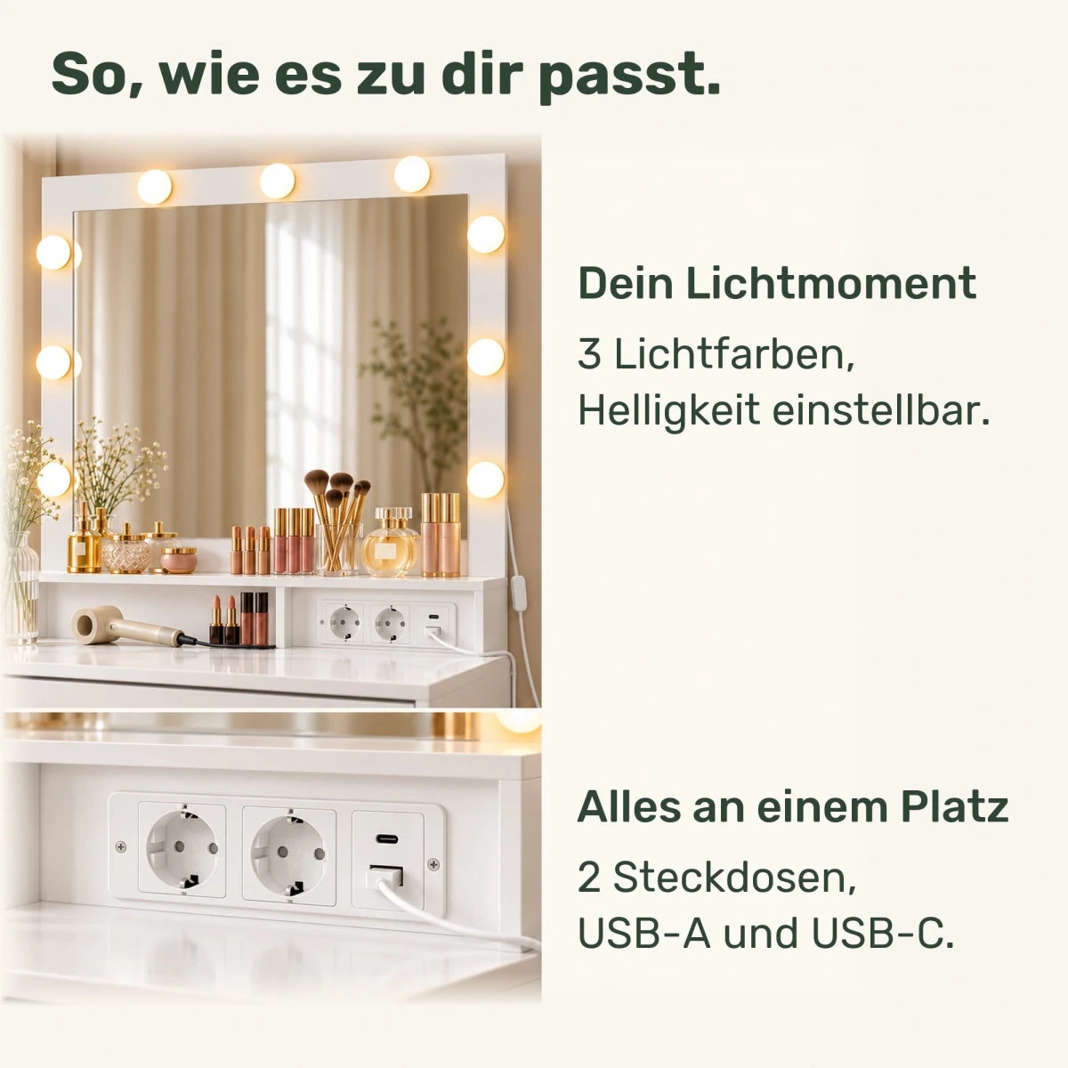 Schminktisch mit RGB-Beleuchtung und 5 Schubladen Yara – 80 cm - nestful
