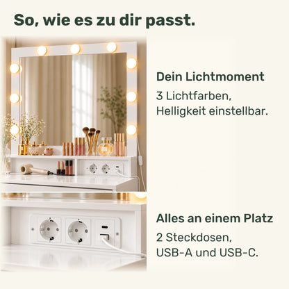 Schminktisch mit RGB-Beleuchtung und 5 Schubladen Yara – 80 cm - nestful