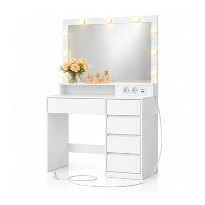 Schminktisch mit RGB-Beleuchtung und 5 Schubladen Yara – 80 cm - nestful