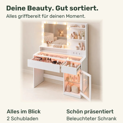 Schminktisch mit RGB-Beleuchtung und Glasfach Juna – 80 cm - nestful