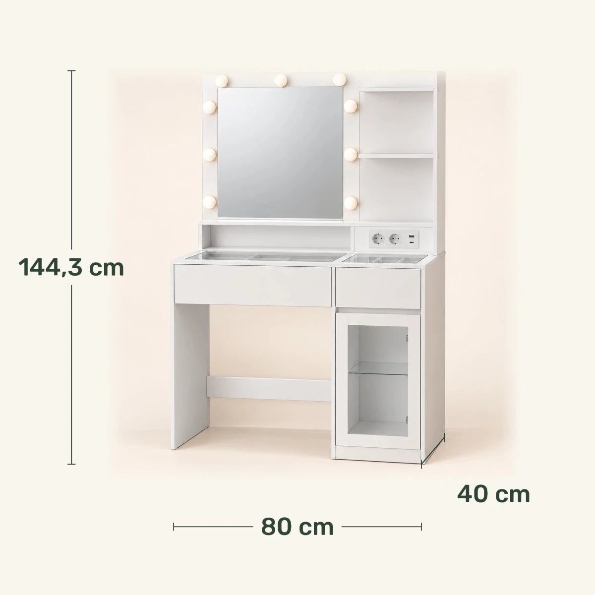 Schminktisch mit RGB-Beleuchtung und Glasfach Juna – 80 cm - nestful