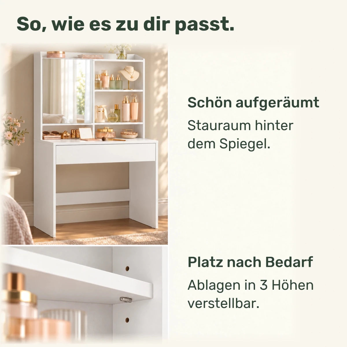Schminktisch mit Spiegel und Schublade Smilla – 70 cm - nestful