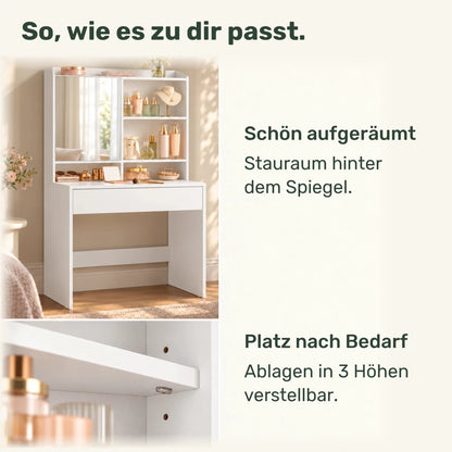 Schminktisch mit Spiegel und Schublade Smilla – 70 cm - nestful