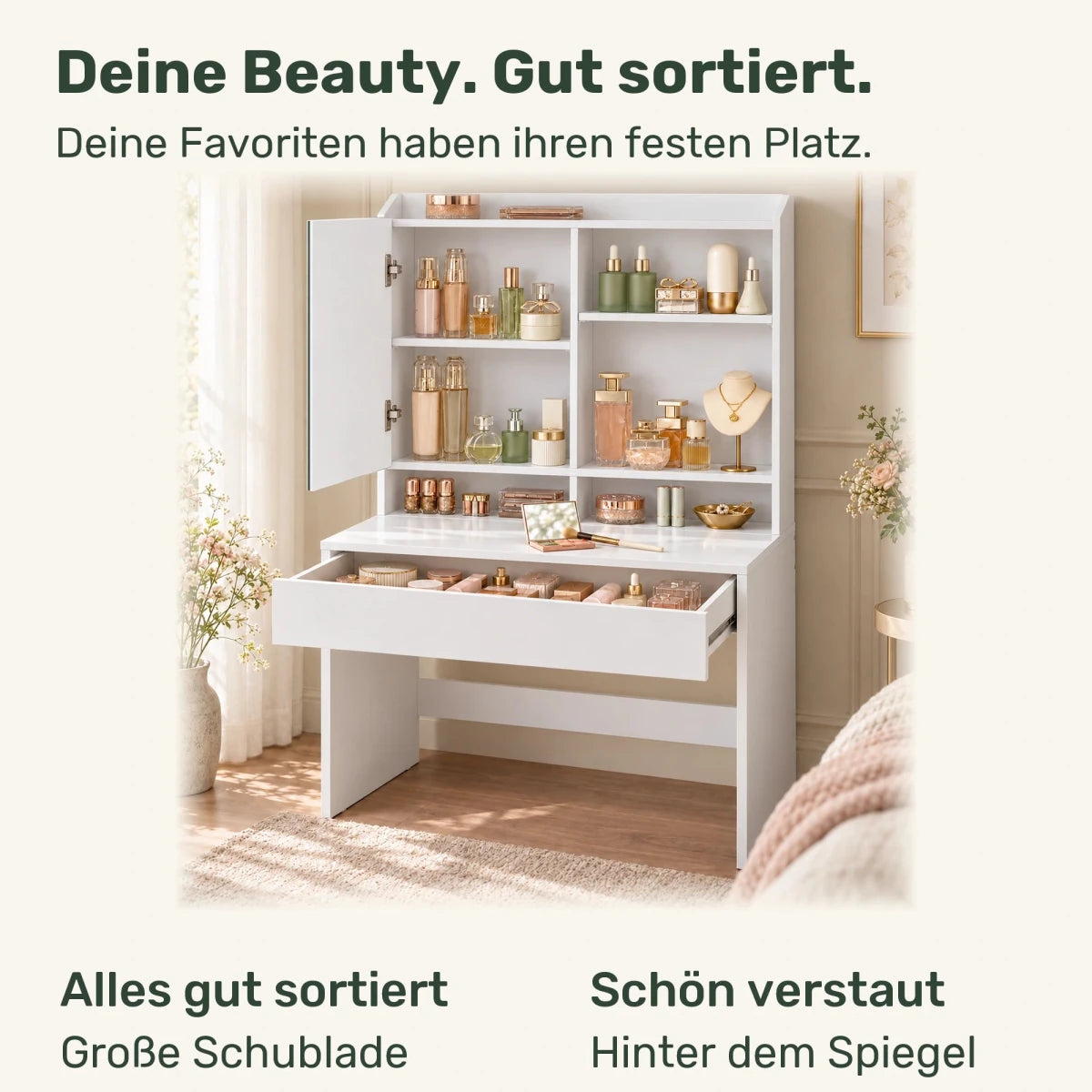 Schminktisch mit Spiegel und Schublade Smilla – 70 cm - nestful