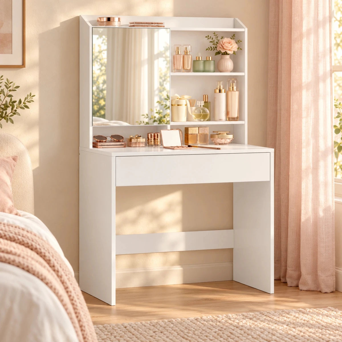 Schminktisch mit Spiegel und Schublade Smilla – 70 cm - nestful
