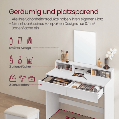 Schminktisch - Niva - mit großem Spiegel in Weiß - nestful