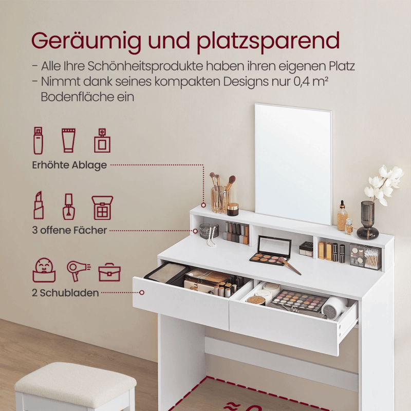 Schminktisch - Niva - mit großem Spiegel in Weiß - nestful