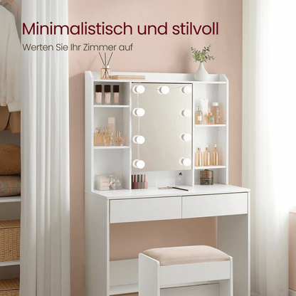 Schminktisch - Norah - mit LED - Spiegel & Schubladen, Wolkenweiß - nestful