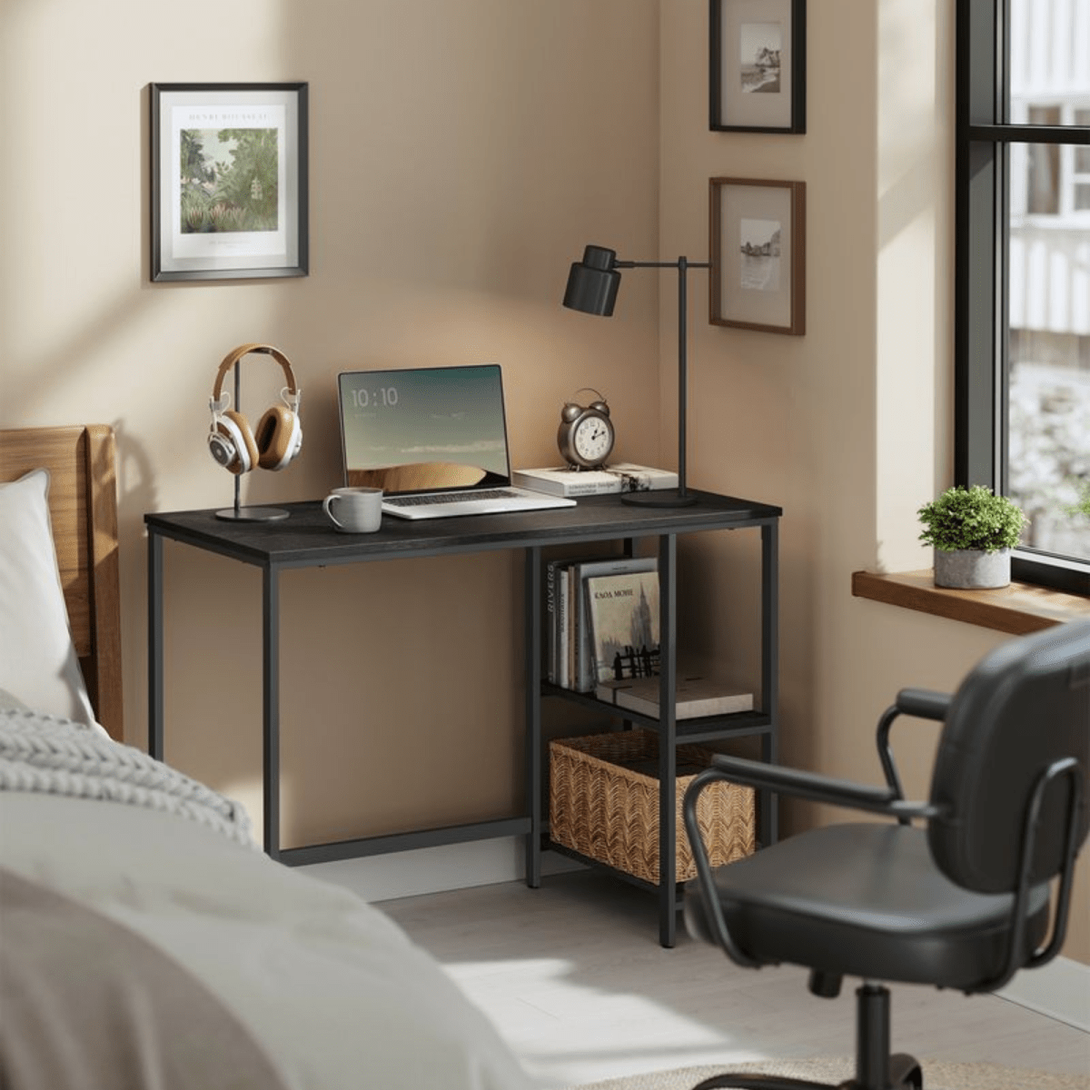 Schreibtisch 100 × 50 cm – Milo – mit 2 Ablagen im Industrie - Design - nestful