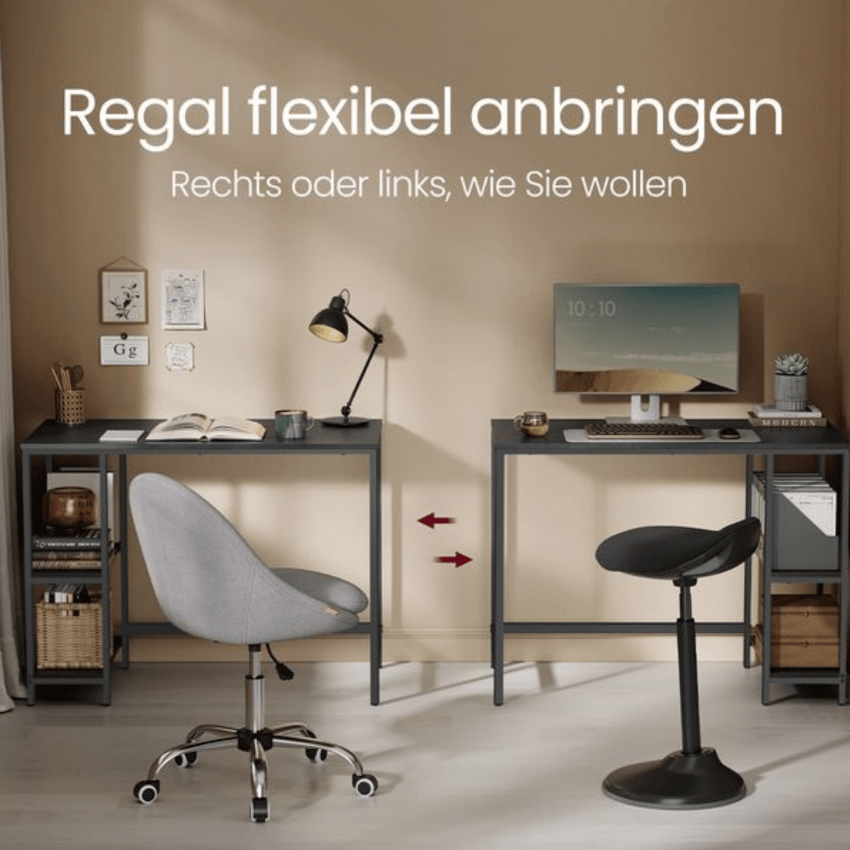 Schreibtisch 100 × 50 cm – Milo – mit 2 Ablagen im Industrie - Design - nestful