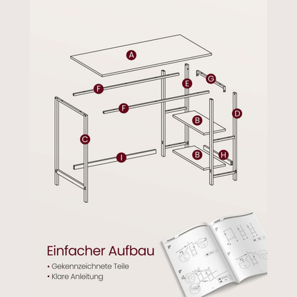 Schreibtisch 100 × 50 cm – Milo – mit 2 Ablagen im Industrie - Design - nestful