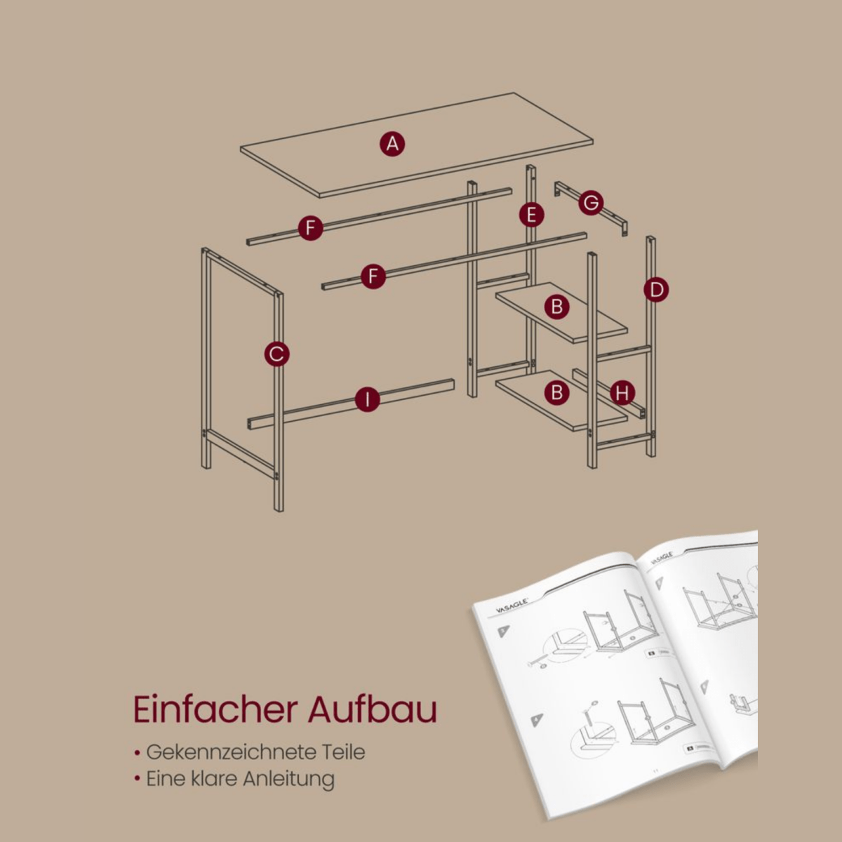 Schreibtisch 100 × 50 cm – Milo – mit 2 Ablagen im Industrie - Design - nestful
