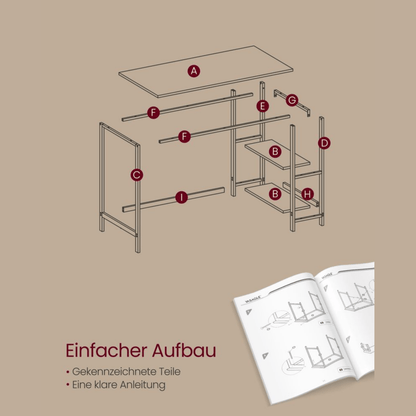 Schreibtisch 100 × 50 cm – Milo – mit 2 Ablagen im Industrie - Design - nestful