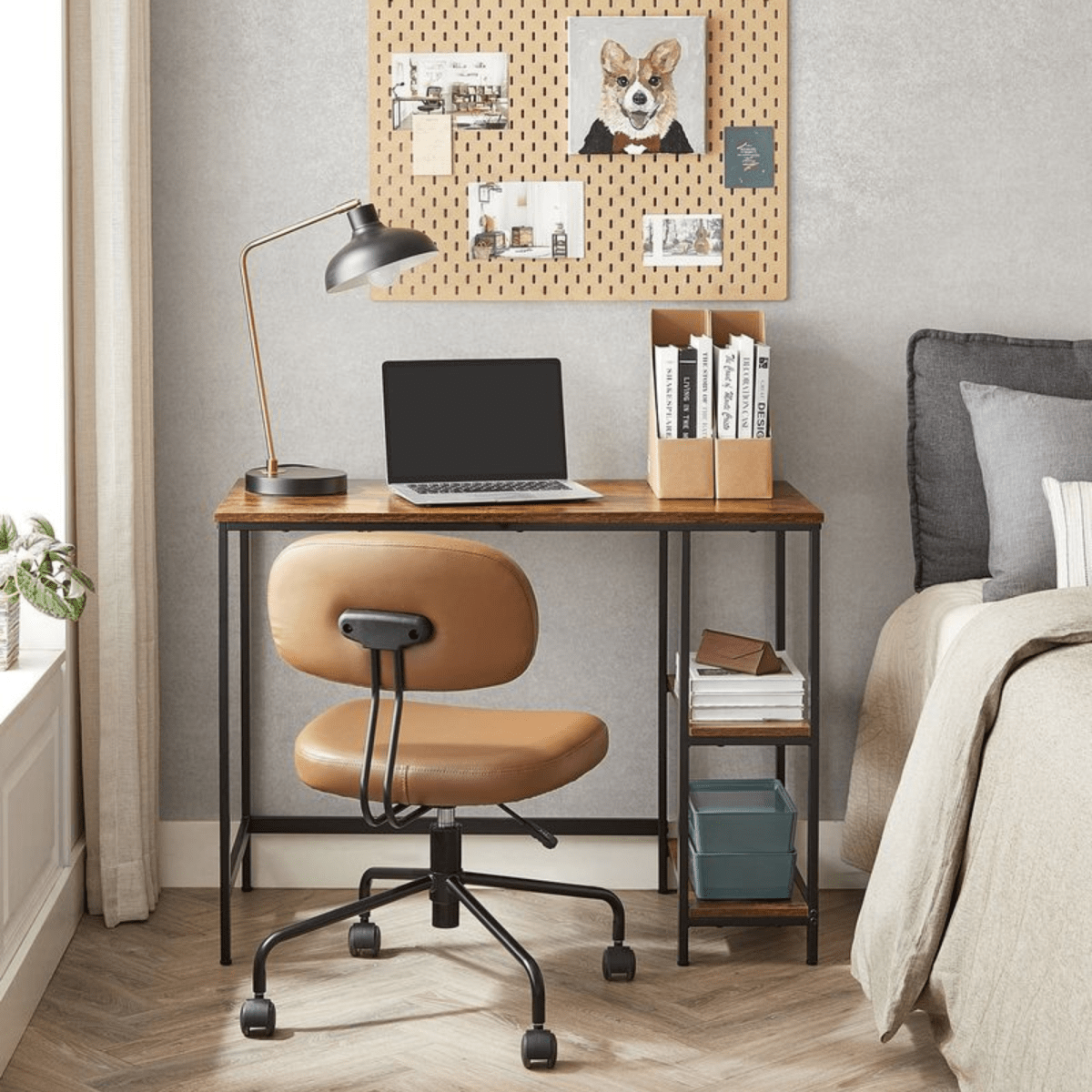 Schreibtisch 100 × 50 cm – Milo – mit 2 Ablagen im Industrie - Design - nestful