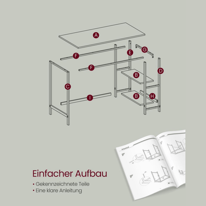 Schreibtisch 100 × 50 cm – Milo – mit 2 Ablagen im Industrie - Design - nestful