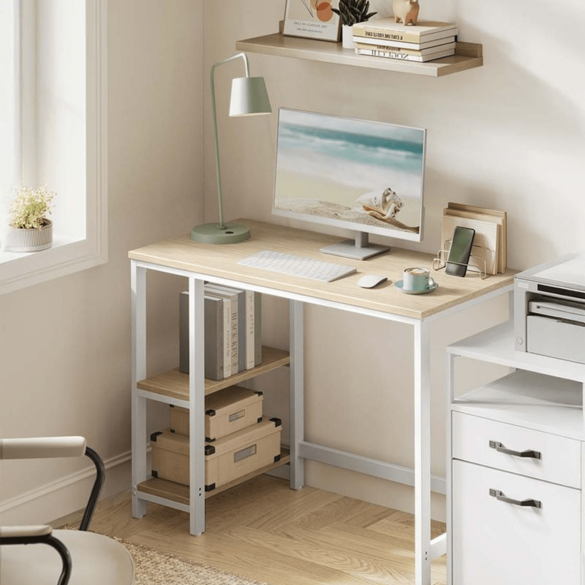 Schreibtisch 100 × 50 cm – Milo – mit 2 Ablagen im Industrie - Design - nestful