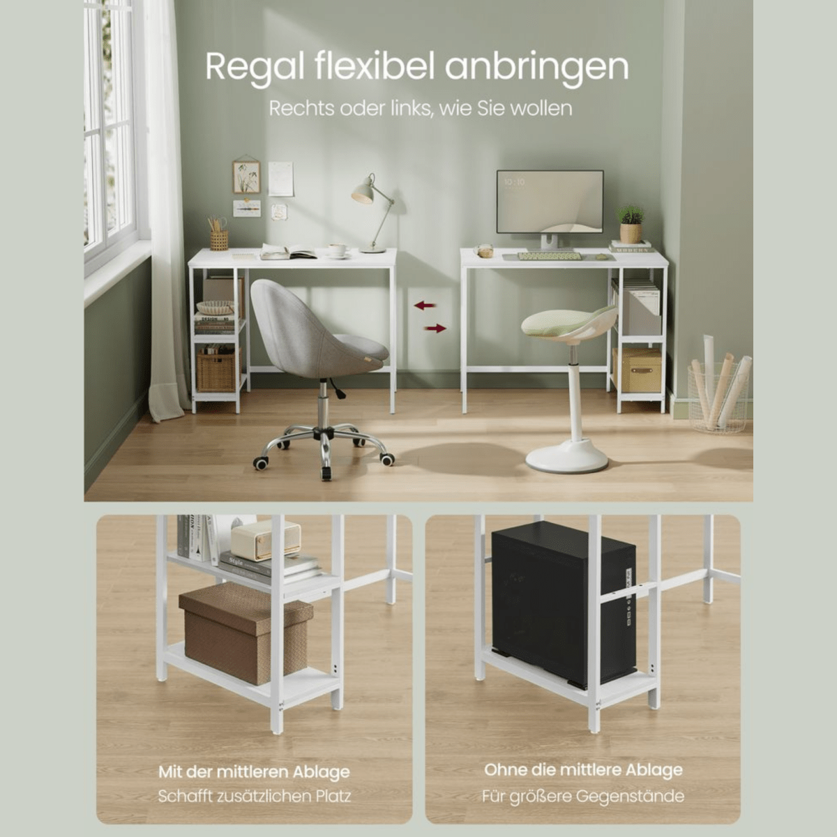 Schreibtisch 100 × 50 cm – Milo – mit 2 Ablagen im Industrie - Design - nestful