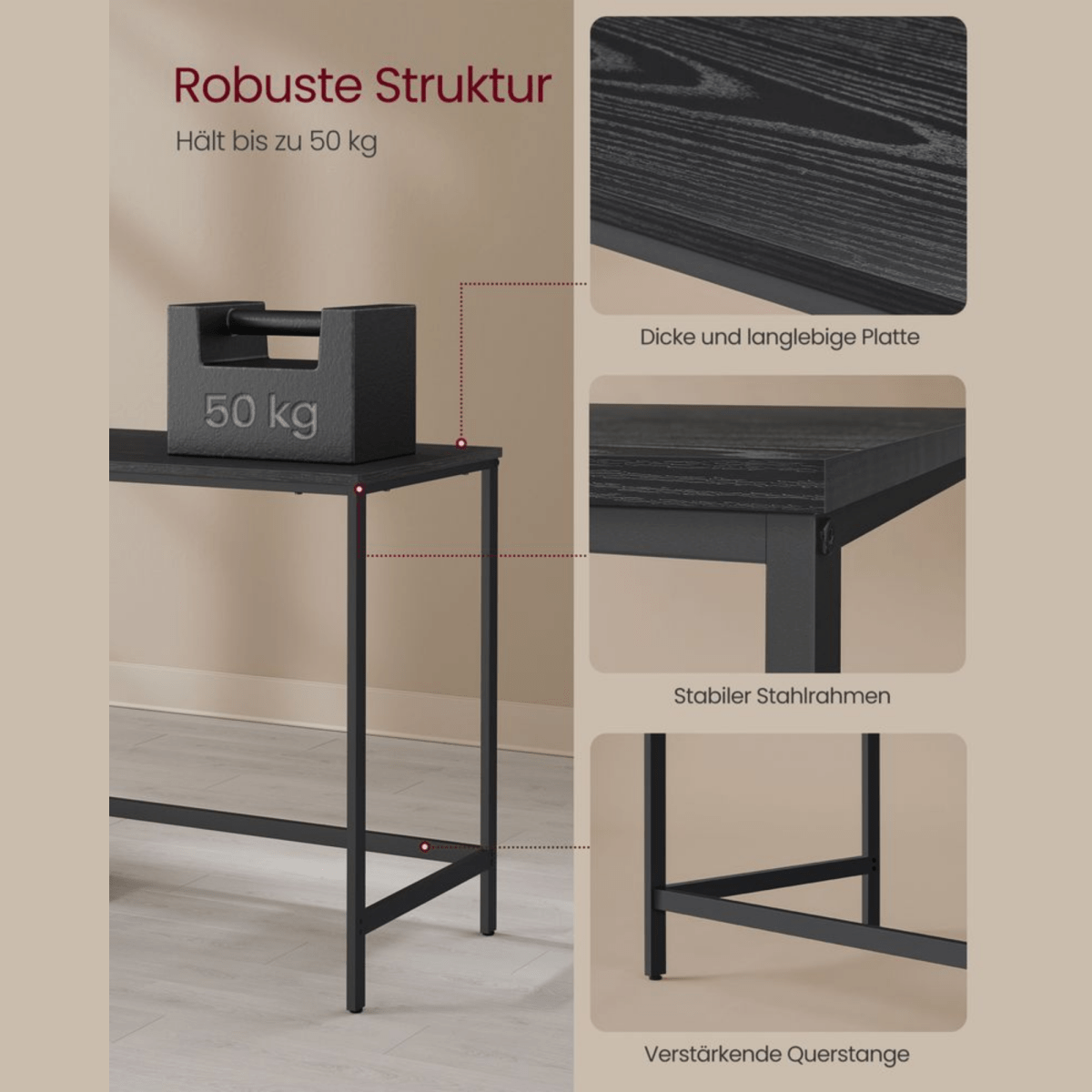 Schreibtisch 100 × 50 cm – Milo – mit 2 Ablagen im Industrie - Design - nestful