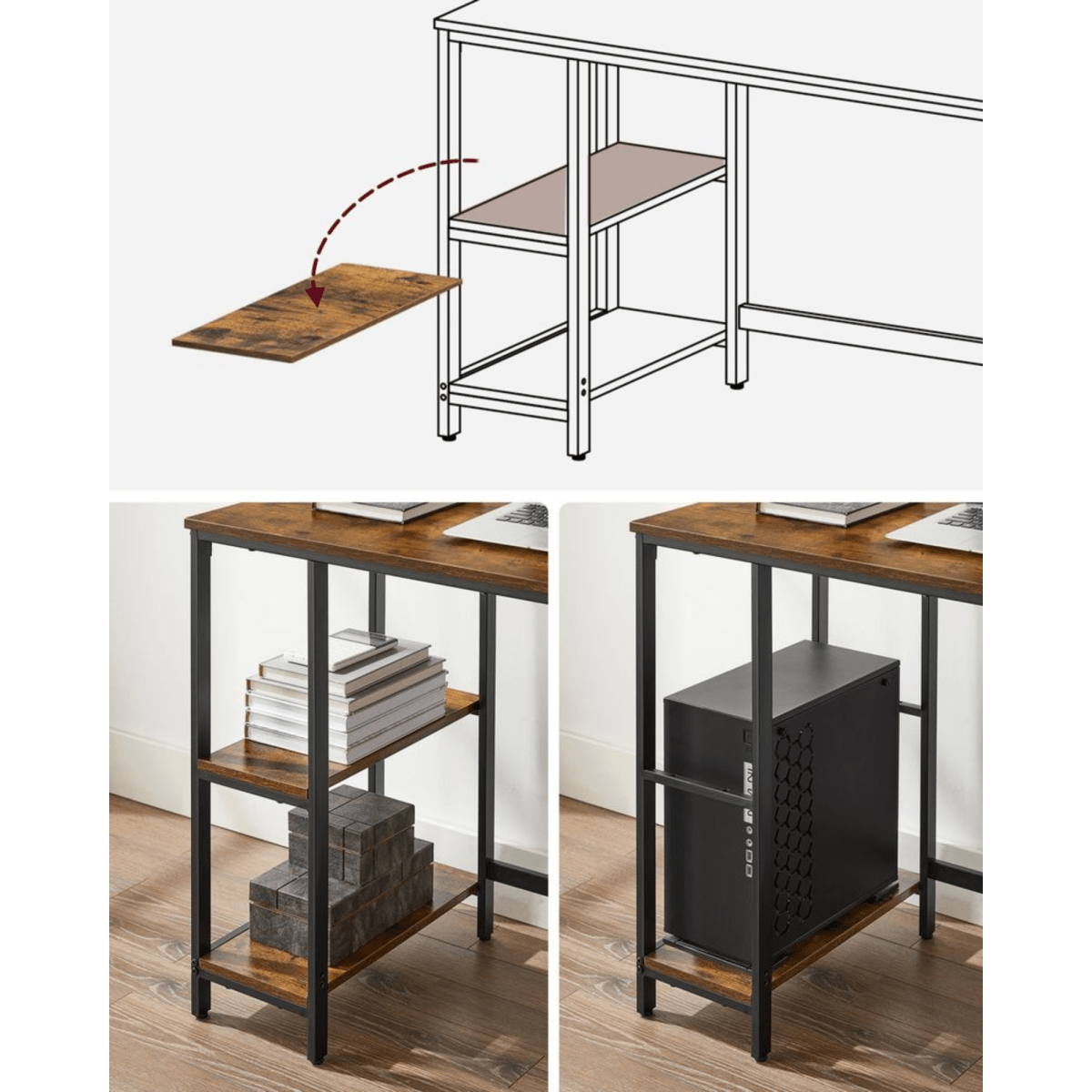 Schreibtisch 100 × 50 cm – Milo – mit 2 Ablagen im Industrie - Design - nestful