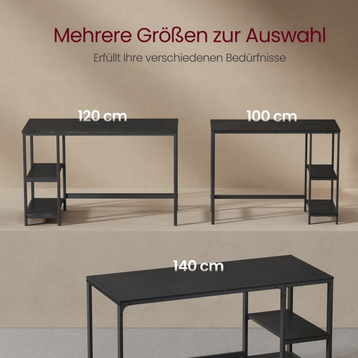 Schreibtisch 100 × 50 cm – Milo – mit 2 Ablagen im Industrie - Design - nestful