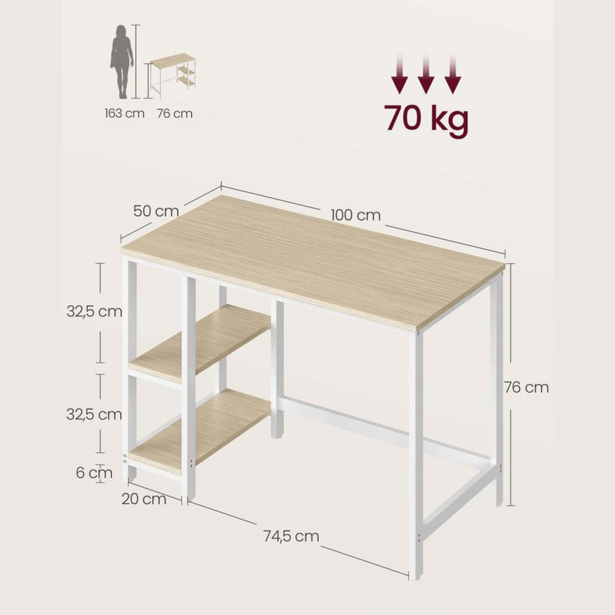 Schreibtisch 100 × 50 cm – Milo – mit 2 Ablagen im Industrie - Design - nestful