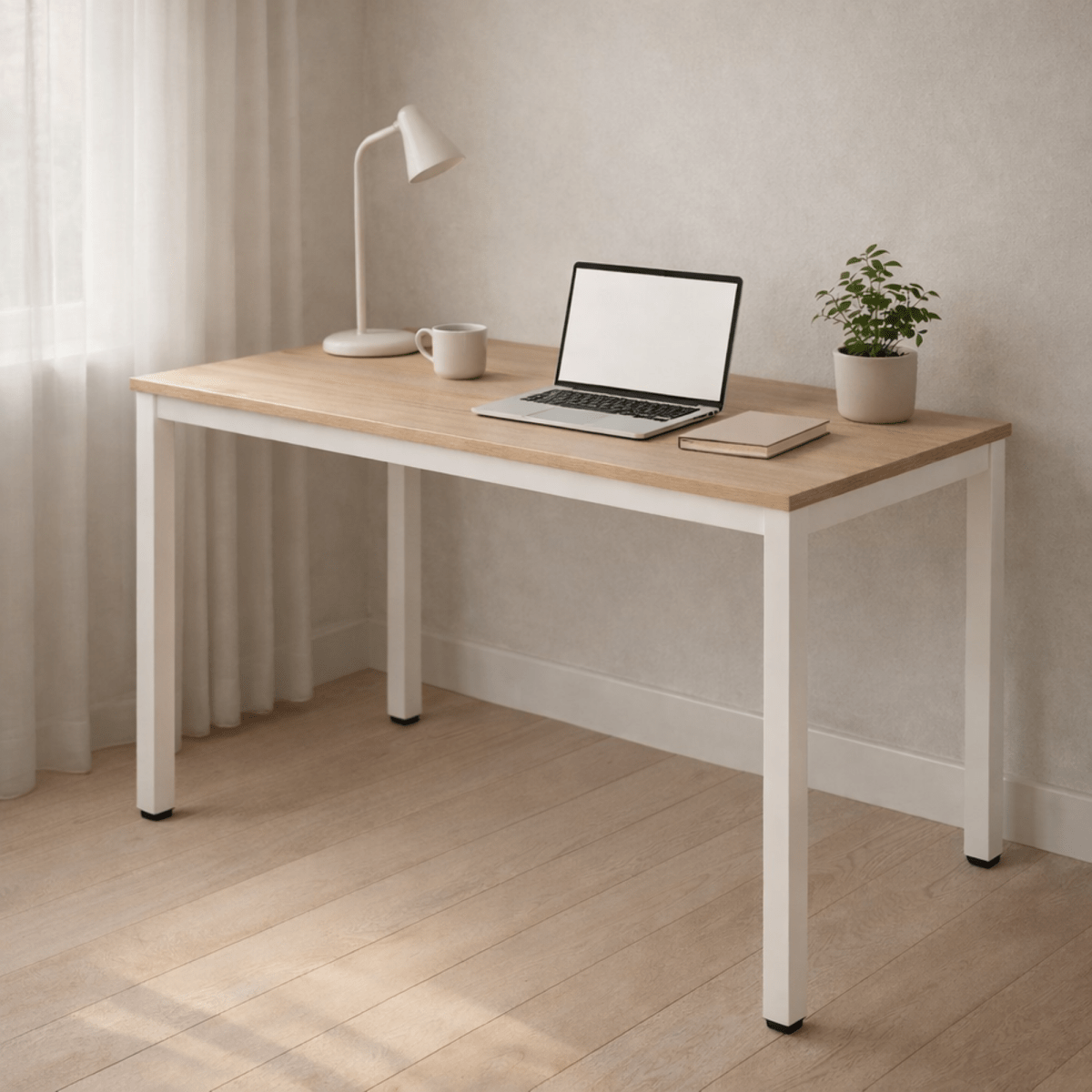 Schreibtisch 120 × 60 cm – Elio – stabiler Bürotisch in Weiß & Holzoptik - nestful