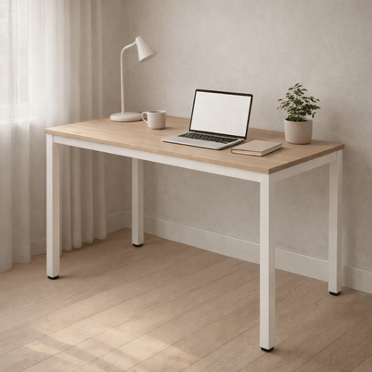 Schreibtisch 120 × 60 cm – Elio – stabiler Bürotisch in Weiß & Holzoptik - nestful