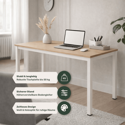 Schreibtisch 120 × 60 cm – Elio – stabiler Bürotisch in Weiß & Holzoptik - nestful