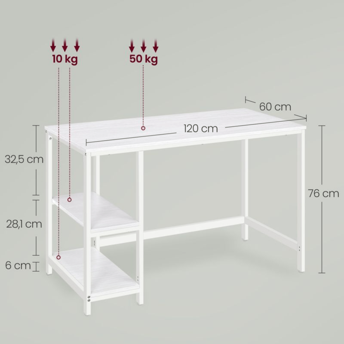 Schreibtisch 120 × 60 cm – Enzo – mit 2 Ablagen im Industrie - Design - nestful