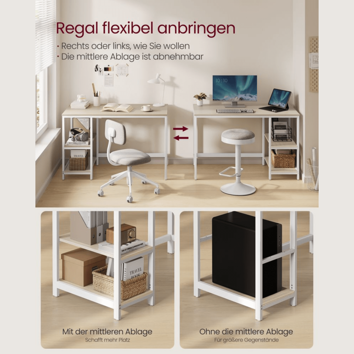 Schreibtisch 120 × 60 cm – Enzo – mit 2 Ablagen im Industrie - Design - nestful