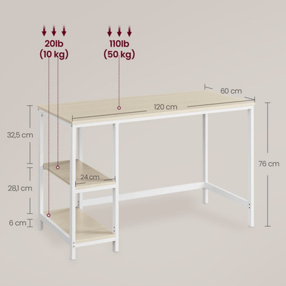 Schreibtisch 120 × 60 cm – Enzo – mit 2 Ablagen im Industrie - Design - nestful