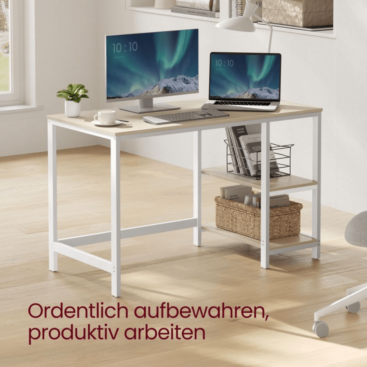 Schreibtisch 120 × 60 cm – Enzo – mit 2 Ablagen im Industrie - Design - nestful