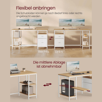 Schreibtisch 140 × 60 cm – Riva – mit 3 Ablagen & 2 Schubladen - nestful
