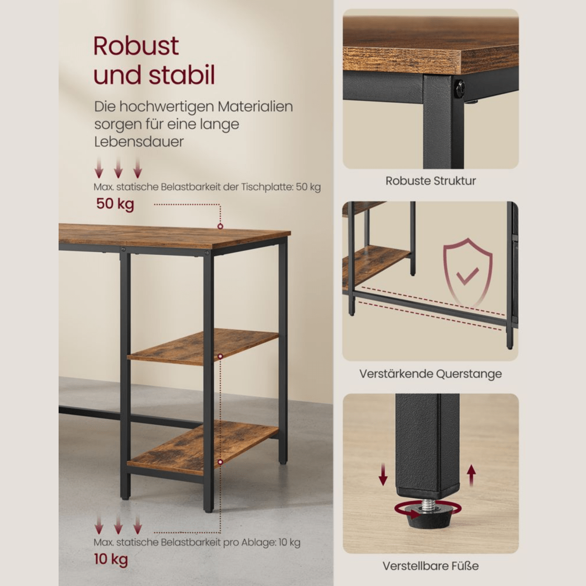 Schreibtisch 140 × 60 cm – Riva – mit 3 Ablagen & 2 Schubladen - nestful