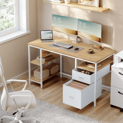 Schreibtisch 140 × 60 cm – Riva – mit 3 Ablagen & 2 Schubladen - nestful